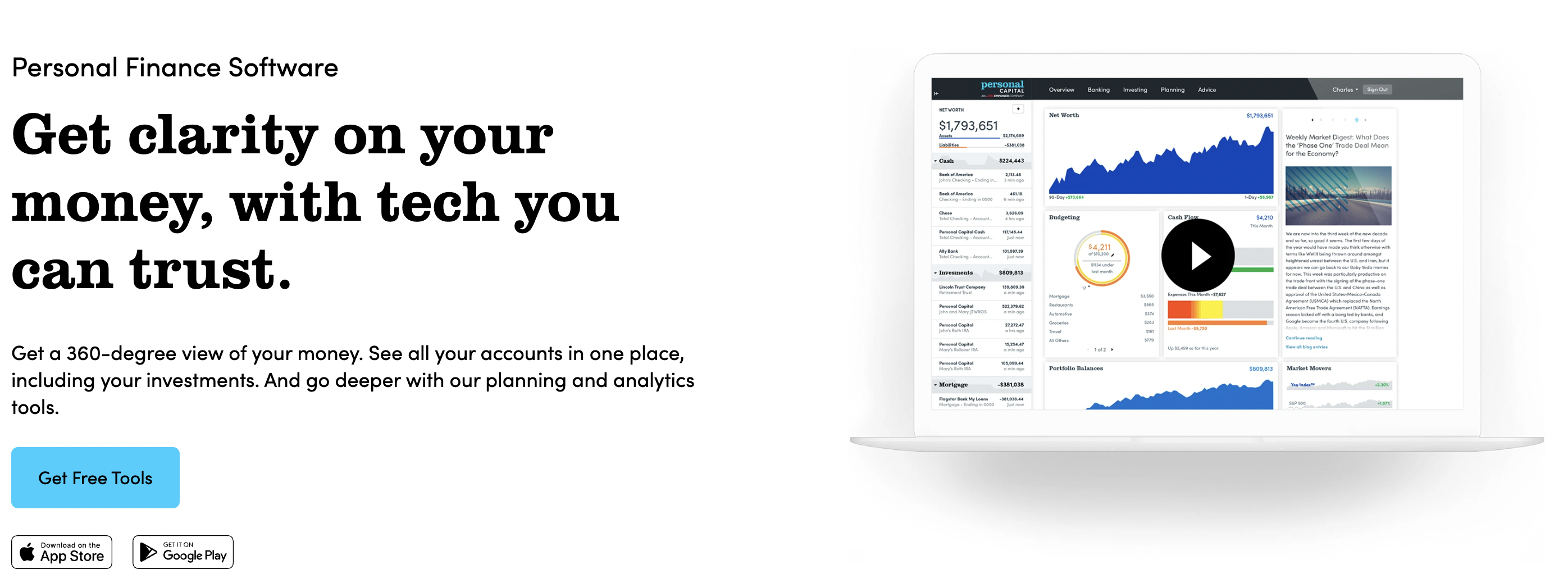 Get a 360-degree view of your money. See all your accounts in one place, including your investments. And go deeper with our planning and analytics tools